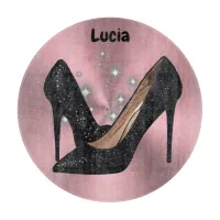 Black Glitter High Heel Shoe on Pink | Cutting Board