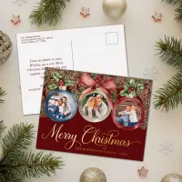 Elegant Christmas Ornaments Family Photo Red Gold Foil Holiday Postcard