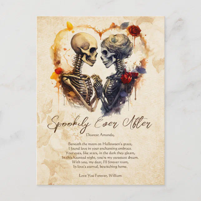 Spookily Ever After Love Vintage Romance Halloween Postcard