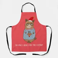 Sarcastic Funny Christmas Ugly Sweater Cat Apron