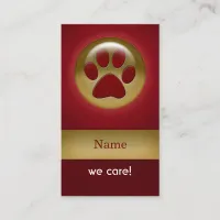 elegant red paw print pet care Business Cards