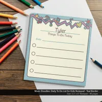 Music Doodles: Daily To Do List for Kids Notepad