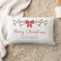 Personalized Merry Christmas Coquette Bow Trendy Lumbar Pillow