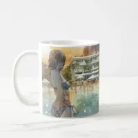 Miami Beach Spring Break Girl in Pool Watercolor Coffee Mug