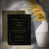 Geometric Wedding Gold on Black ID477 Invitation