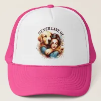 Embrace Between Woman and Dog Trucker Hat