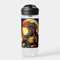 Comic Book Style Werewolf in Front of Full Moon Water Bottle