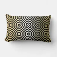 Gold And Black Geometric Op Art Mosaic Pattern  Lumbar Pillow