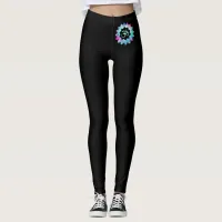 *~* Om Neon Magenta & Blue on Black Leggings