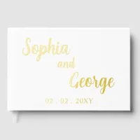 Elegant Modern White and Gold Wedding Foil Guest Book