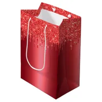 Christmas Red Metallic Dripping Glitter Gift Bag