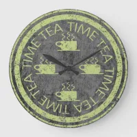 Tea Time Lime Green on Charcoal Large Clock