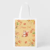 Happy Fall Squirrel in Leaves Grocery Bag