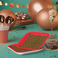 Red, Green & Gold Tapestry Pattern for Christmas Paper Plates