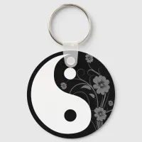 Yin Yang Black Floral Keychain