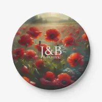 Red Poppies Floral Wedding Personalized Paper Plates