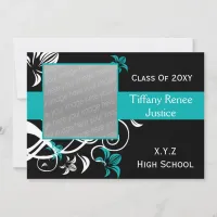 chic aqua Graduation photo Invitation