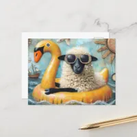 Cute Sheep on Yellow Swan Floatie Postcard