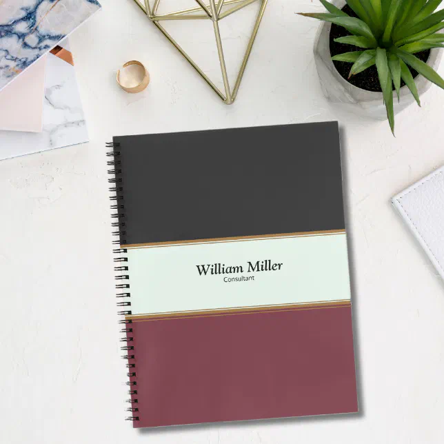 Modern Minimalist Black Maroon Stripes Notebook