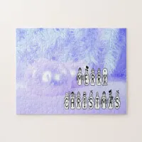 Merry Christmas Snow People Font, Blue Tint Snow Jigsaw Puzzle