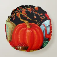 Autumn Festive Antique Painting Pumpkin Decoration Round Pillow