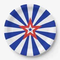 American Star on Radiating Blue and White Stripes Paper Plates