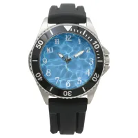 Aqua Blue Swimming Pool Photo White Splash Numbers Watch