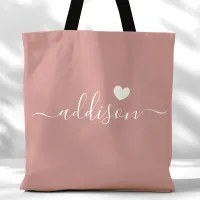 Bridesmaid Modern Script Heart Dusty Rose Tote Bag