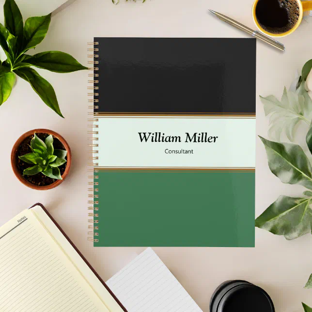 Modern Minimalist Black Green Stripes Planner