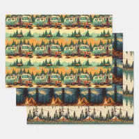 Retro Colors Camping Themed  Wrapping Paper Sheets