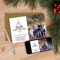 Christian Christmas Family Photo Typography Plaid Holiday Card