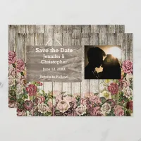 Wooden Fence with Painted Roses Couple Photo Save The Date