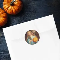 Halloween Vintage Lady With Mirror) Classic Round Sticker