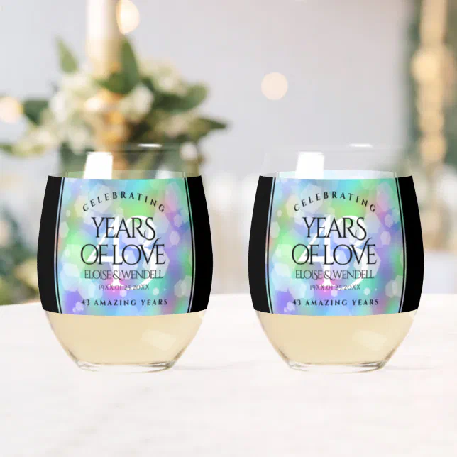 Elegant 43rd Opal Wedding Anniversary Celebration Stemless Wine Glass