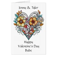 Jumbo-Sized Floral Heart Romantic Personalized Card