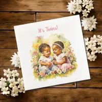 Baby Girl Twins of Color Baby Shower Paper Dinner Napkins