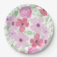 Pretty Pink Watercolor Floral Paper Plates