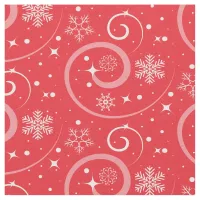 Red Glitter Snowflakes and Swirls Winter Pattern Fabric