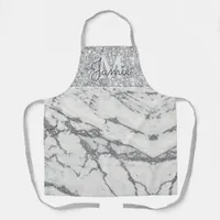 Monogram Metallic Silver Marble & Platinum Glitter Apron