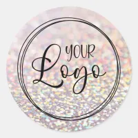 Pastel Holographic Peach Glitter Blur Logo Classic Round Sticker