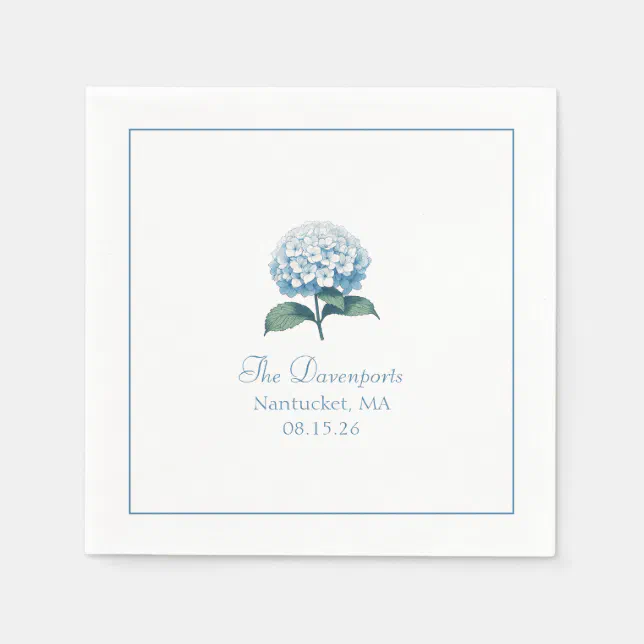 Custom Names Elegant Light Blue Hydrangea Wedding Napkins