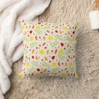 Cute fall pattern with colorful leaves and nuts throw pillow