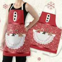 Pocket Full of Xmas Red Glitter Metallic Mrs Claus Apron