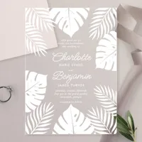 White Monstera Tropical Wedding Acrylic Invitations