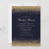 Elegant Gold Confetti Navy Bridal Shower Invitation