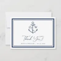 Nautical Navy Anchor Monogram Wedding  Thank You Card
