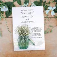 White Babys Breath Flowers in Blue Jar Wedding Invitation