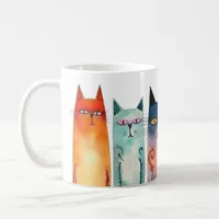 Quirky Orange Green Pink Blue Teal Watercolor Cats Coffee Mug