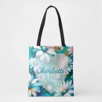 Whimsical Boho Floral Daisy Hearts Valentines Gift Tote Bag