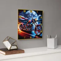 Motorcycle riding under the night flag square wall clock